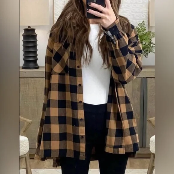 NWT Shop Talulah Noelle Green Black Buffalo Plaid Flannel Top Small - Picture 2 of 3